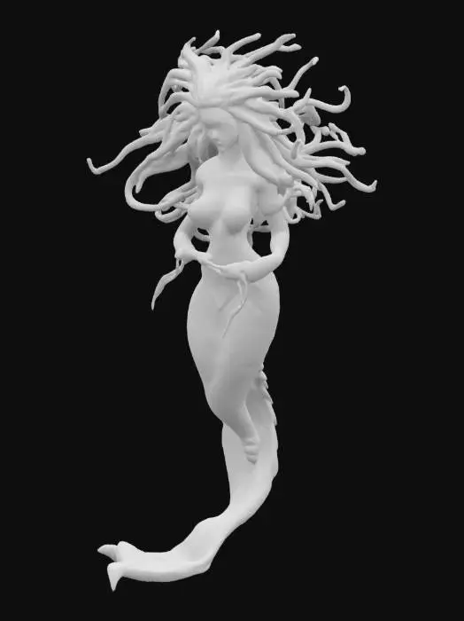 3D model for (Name: The Abyss Song)
A dark wooden siren, her hair sculpted into swirling waves, holding a conch shell to her lips. Golden accents trace her arms like runes of old. Her blank stare faces the horizon, eternally singing to the drowned.