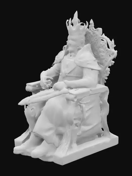 3D model for (Name: The Forgotten Crown)
A fallen king sits on a broken throne, sword plunged into the ship's prow. Ancient symbols and corroded armor adorn his body, carved with sharp lines and worn edges that speak of a lost empire.