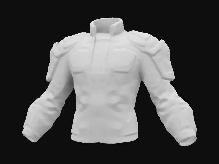 3D model for A cyberpunk high collar techwear jacket, open, futuristic, sci-fi, arms away from the body, Highly Detailed, Ultra Realistic, Game Asset, garment