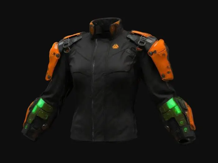 3D model for A cyberpunk high collar techwear jacket, open, futuristic, sci-fi, arms away from the body, Highly Detailed, Ultra Realistic, Game Asset, garment