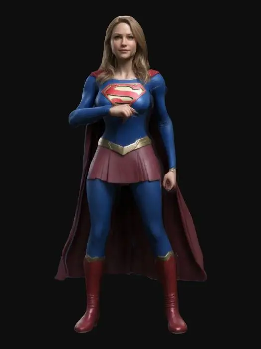 3D model for Supergirl, Kara Danvers, Highly Detailed, Ultra Realistic, Full Body, T-pose, A-pose, even lighting, Highly Detailed Face, realistic proportions, good anatomy