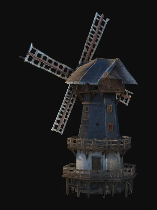 3D model for A windmill, Fantasy, Highly Detailed, Ultra Realistic, even lighting