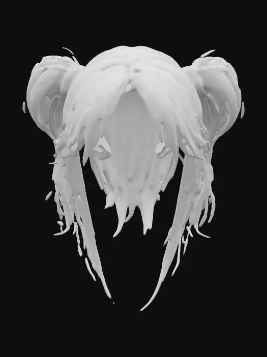 3D model for A muiticolored twintail wig, Game Assets, Highly Detailed, Ultra Realistic, even lighting