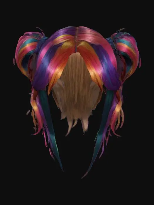 3D model for A muiticolored twintail wig, Game Assets, Highly Detailed, Ultra Realistic, even lighting