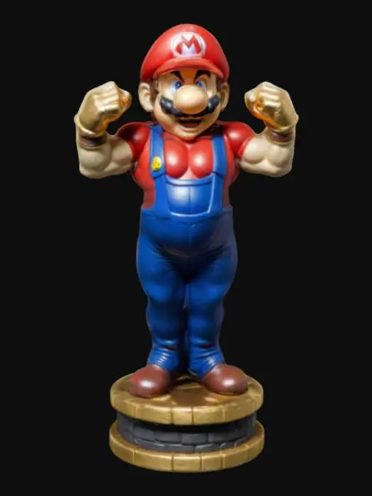 3D model for #game figure#, an oscar statuette featuring an extremely jacked Super Mario doing a weightlifter pose
