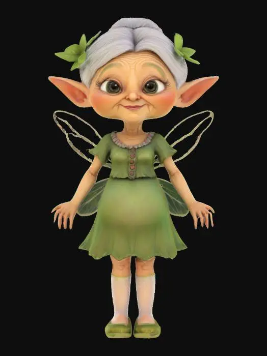 3D model for #fairy#, A cute old granny fairy, Fantasy, Stylized, Highly Detailed, Ultra Realistic, Full Body, even lighting