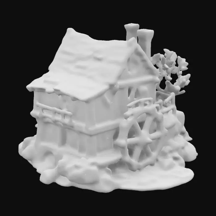 3D model for A water mill, Fantasy, Highly Detailed, Ultra Realistic, even lighting