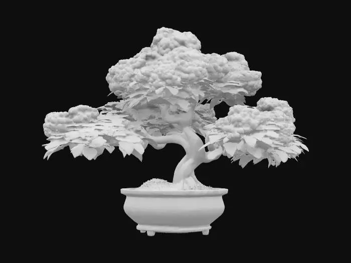 3D model for beautiful isometric flowering bonsai tree, featuring a tradtional bonsai style with an ornate ceramic pot and high quality PBR textures, #garden#