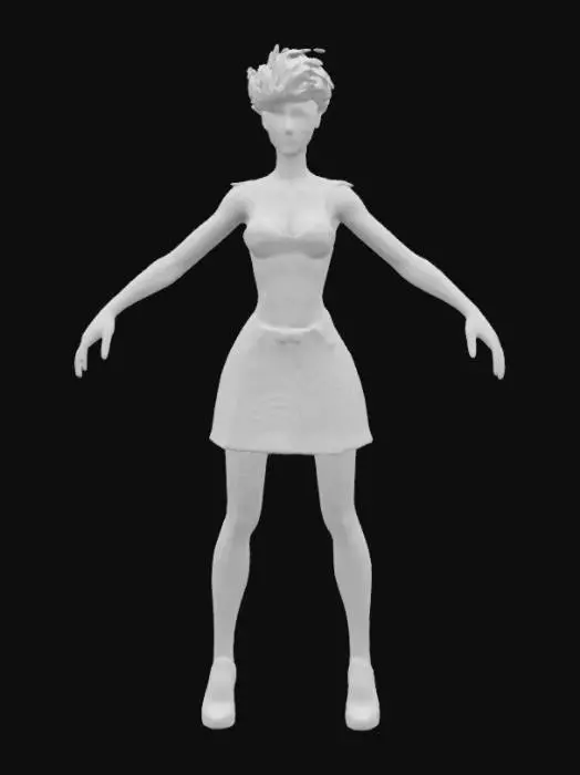 3D model for beautiful 1950's beehive hairdo female zombie waitress standing in a game ready A-Pose with hands away from the body. wearing a ripped, sleeveless waitress shirt, short skirt, ripped stockings and high heels. detailed textures, realistic female cheerleader zombie physique and a deathly slack faced, haunted expression. realistic human anatomy, realistic face depth, realistic zombie skin with decay and wounds. standing in a wide UE5 A-Pose