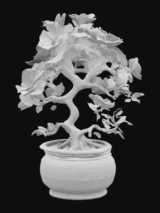 3D model for beautiful isometric flowering bonsai tree, featuring a tradtional bonsai style with an ornate ceramic pot and high quality PBR textures, #garden#