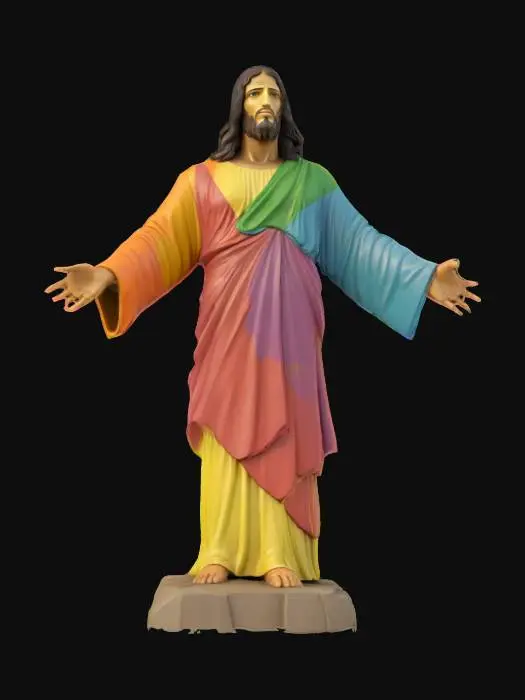 3D model for [Brazil] Statue of Christ the Redeemer in Brazil. cartoon style with LGBQTI colors. high detail and high quality PBR textures, #AroundTheWorld#