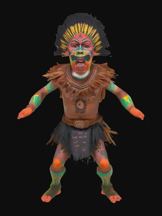 3D model for [New Zealand] highly detailed Maori doing the Haka. Pixar inspired. Colourful indiginous face and body paint, #AroundTheWorld#