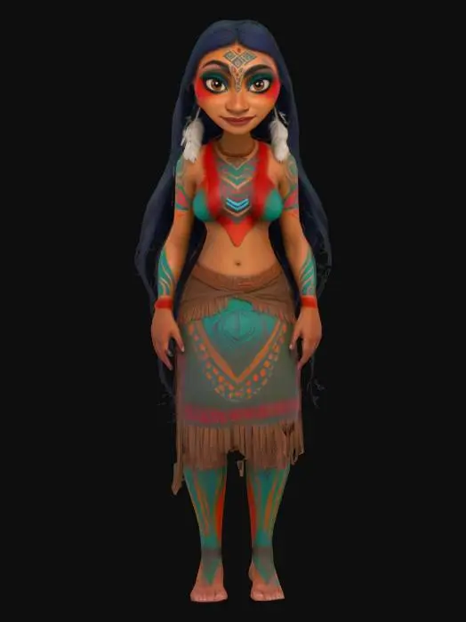 3D model for [New Zealand] highly detailed female Maori. Pixar inspired. Colourful indiginous face and body paint, #AroundTheWorld#