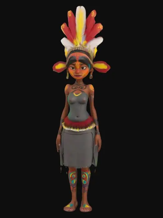 3D model for [New Zealand] highly detailed female Maori. Pixar inspired. Colourful indiginous face and body paint, #AroundTheWorld#