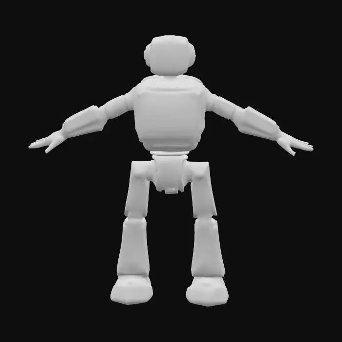 3D model for robot, symmetrical game ready T-Pose, straight arms and legs, perfect open hands, rusty, exposed circuitry 