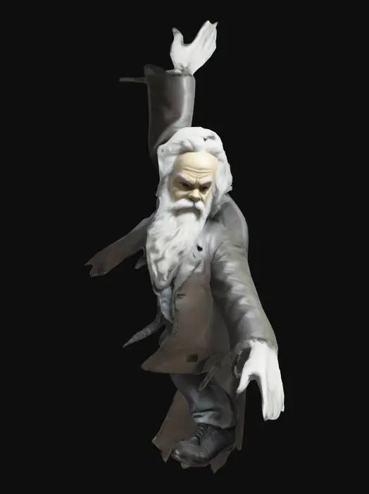 3D model for Karl Marx as a ghost, cartoon, he wears a tattered suit, he wears leather shoes, T-pose, Symmetrical Body