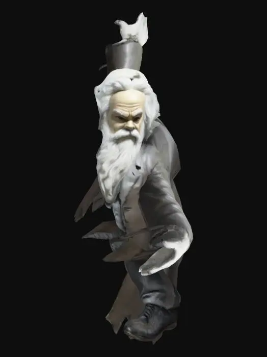 3D model for Karl Marx as a ghost, cartoon, he wears a tattered suit, he wears leather shoes, T-pose, Symmetrical Body