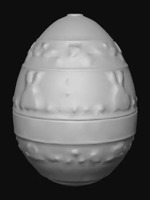 3D model for A detailed 3D Easter egg with repeating horizontal bands.

The egg has layered decorations:
- a row of small cute rabbits
- a row of spring flowers (tulips, daisies, soft petals)
- repeating pattern: rabbits, flowers, rabbits, flowers

A decorative 3D Easter egg inspired by hand-drawn botanical line ar

Pastel colored Easter egg with soft pink, lavender, light yellow and mint green bands. 
Golden metallic details on the embossed patterns (rabbits and flowers), shiny reflective gold accents, elegant and soft lighting.

Style: slightly stylized but semi-realistic
Surface: smooth, clean geometry, not too dense
Details: embossed or slightly raised patterns (not too deep)
Colors: soft pastel tones (pink, yellow, light green, lavender)

Centered object, clean topology, game-ready, optimized mesh