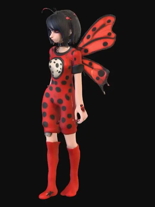 3D model for A Emo Rock Star female humanoid ladybug 