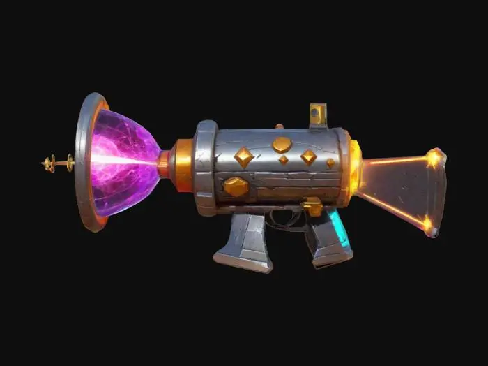 3D model for #ChronoForgeWeapon#, masterpiece, lowpoly, glowing magic bazooka chibi style legendary item funny game style vivid colors