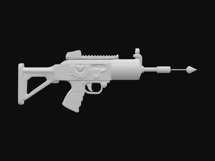 3D model for #valentine#, , masterpiece, lowpoly, glowing magic laser love uzi fat flat pistol chibi style legendary item funny game style vivid colors