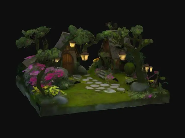 3D model for #garden#, hameau de paix , sublime , paradisiaque , petite place magique mousseuse et fleurie