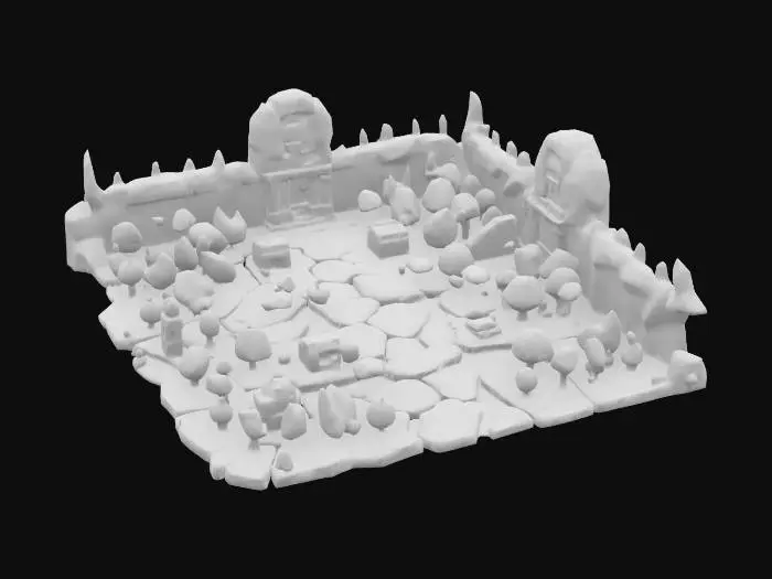 3D model for masterpiece, lowpoly, glowing magic laser mysterious mystical Stone dungeon Bunker geometrical shapes huge chibi style legendary funny game style vivid colors, Unique Original Shape 