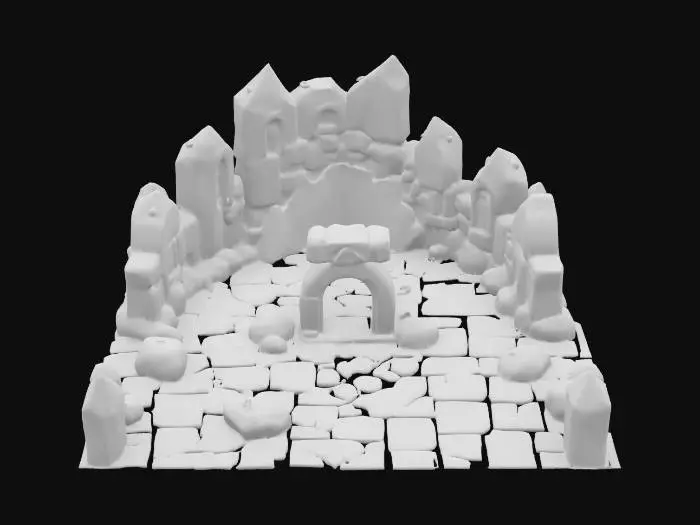 3D model for masterpiece, lowpoly, glowing magic laser mysterious mystical Stone dungeon Bunker geometrical shapes huge chibi style legendary funny game style vivid colors, Unique Original Shape 
