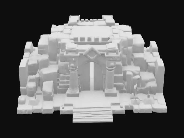 3D model for masterpiece, lowpoly, glowing magic laser mysterious mystical Stone dungeon Bunker monumental gate geometrical shapes huge chibi style legendary funny game style vivid colors, Unique Original Shape 