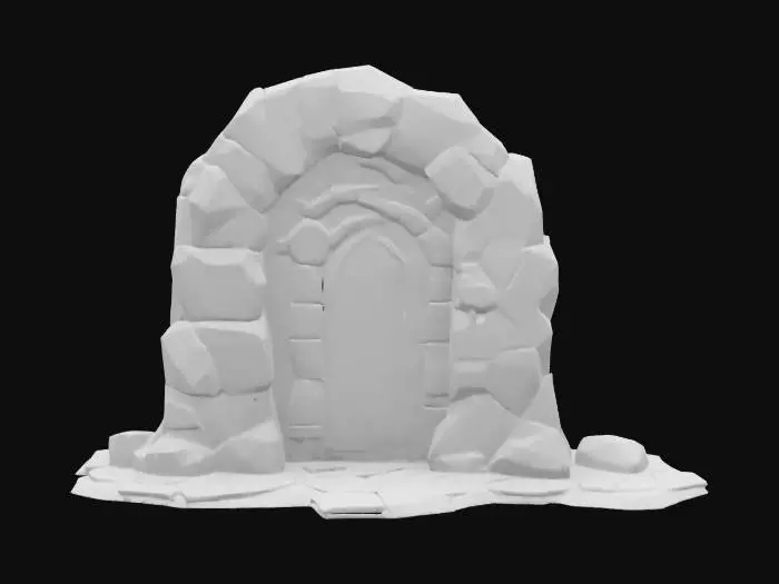 3D model for masterpiece, lowpoly, glowing magic laser mysterious mystical Stone dungeon Bunker monumental gate geometrical shapes huge chibi style legendary funny game style vivid colors, Unique Original Shape 