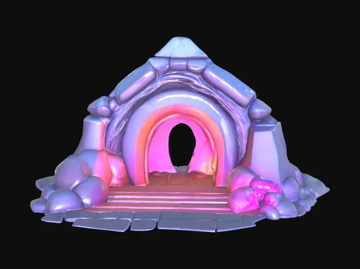 3D model for masterpiece, lowpoly, glowing magic laser mysterious mystical Fortnite Walls Monument large Fortnite Huge Perfect Hut open hollow from inside geometrical shapes huge chibi style legendary funny game style vivid colors, Unique Original Shape
