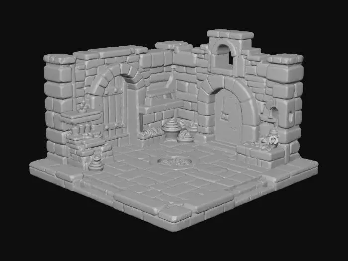 3D model for warcraft dwarfen forge , glowing parts, Huge, open, carve frome inside, flat game design style