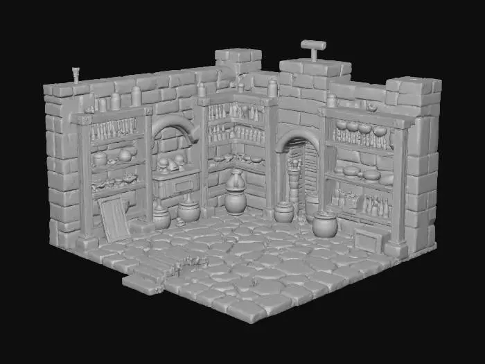 3D model for warcraft dwarfen armory , glowing parts, Huge, flat game design style