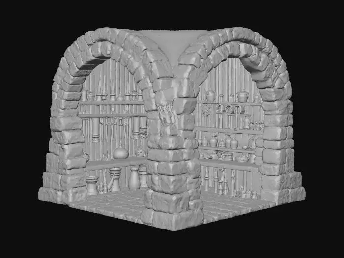 3D model for warcraft dwarfen armory , glowing parts, Huge, flat game design style