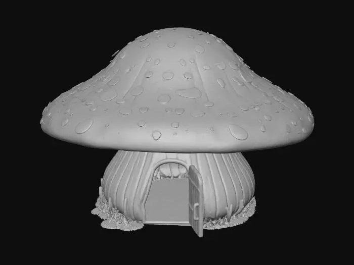 3D model for warcraft tiny mushroom House with open door , Huge, flat game design style