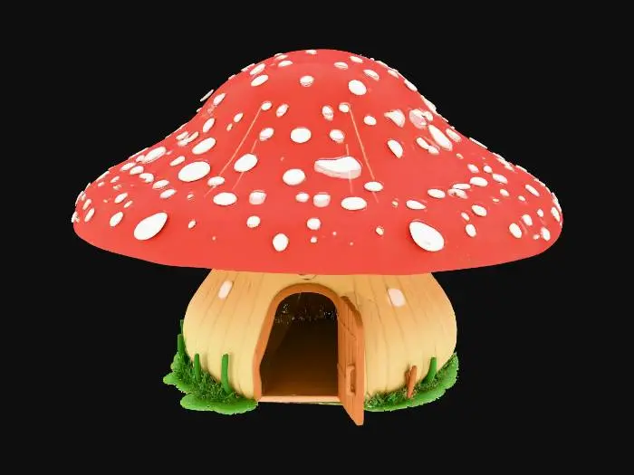 3D model for warcraft tiny mushroom House with open door , Huge, flat game design style