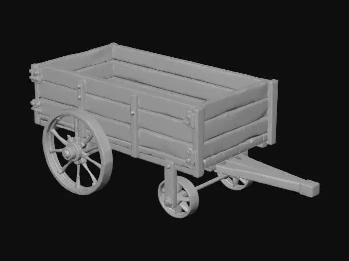 3D model for wooden old cart , flat game design style