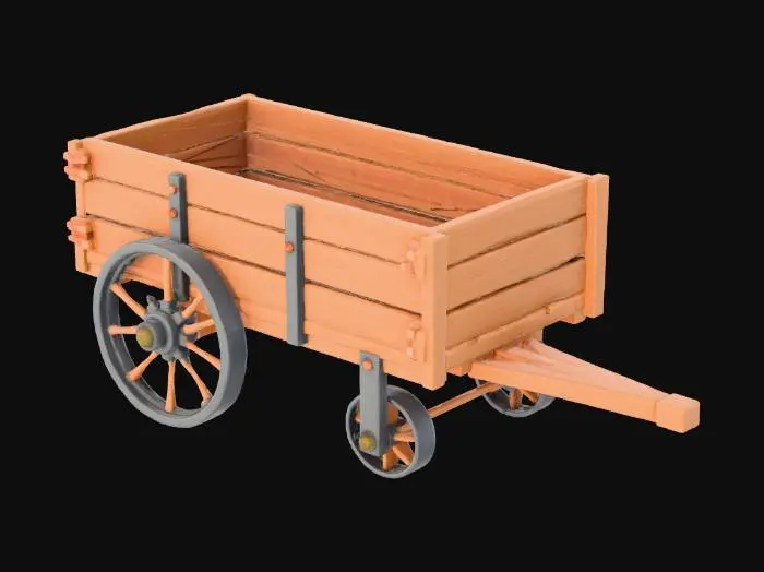 3D model for wooden old cart , flat game design style
