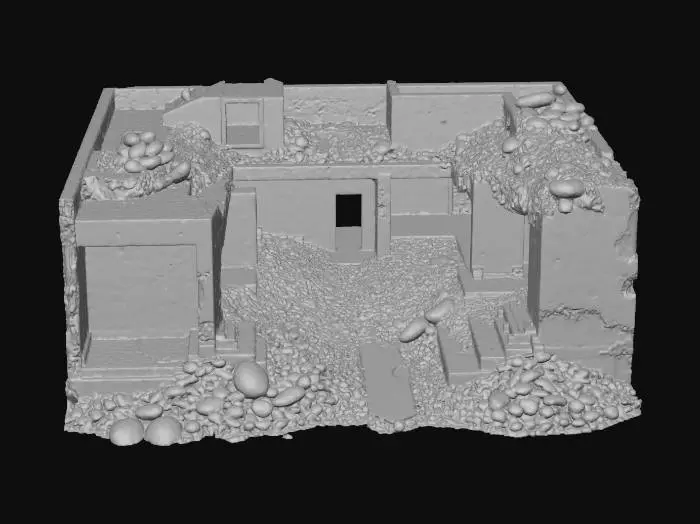 3D model for semi destroyed small construction, game style, smooth cool design, vivid colors