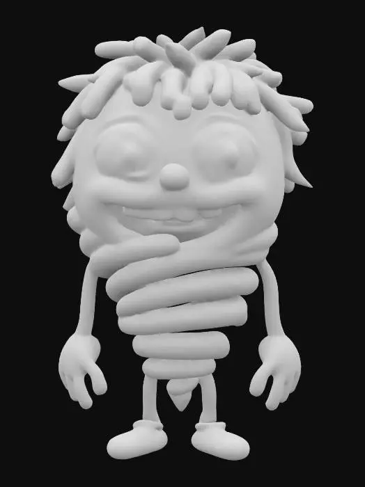 3D model for #ChristmasAdventure#, ultra réaliste, ultra détaillé, toutes les textures sont bien éclairés et lumineuse, couleurs ultra cartoonisés,  c'est une tornade anthropomorphe , il a des gros yeux  débile ,un regard admiratif et plein d'amour, il a deux bras et une jambe , lumineux, il se tient debout , il est gigantesque sa taille 