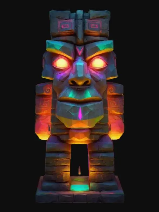 3D model for masterpiece, lowpoly, glowing magic laser mysterious mystical Ancient huge totem geometrical Huge impressive impressive Face Statue shapes huge chibi style legendary funny game style vivid colors, Unique Original Shape stonehenge style big