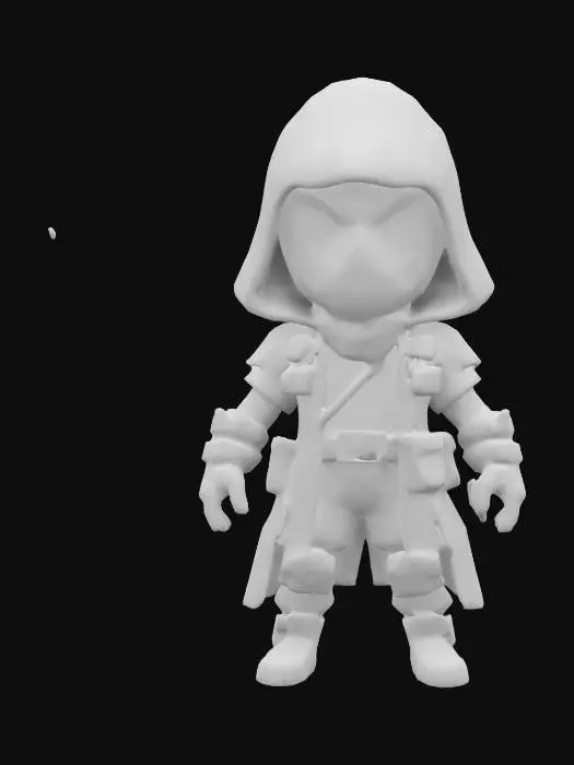 3D model for #game figure#, masterpiece, lowpoly, glowing magic laser mysterious stylized hooded veteran Machine Engineer Impressive with huge chibi style legendary funny game style vivid colors, Unique Original Shape 