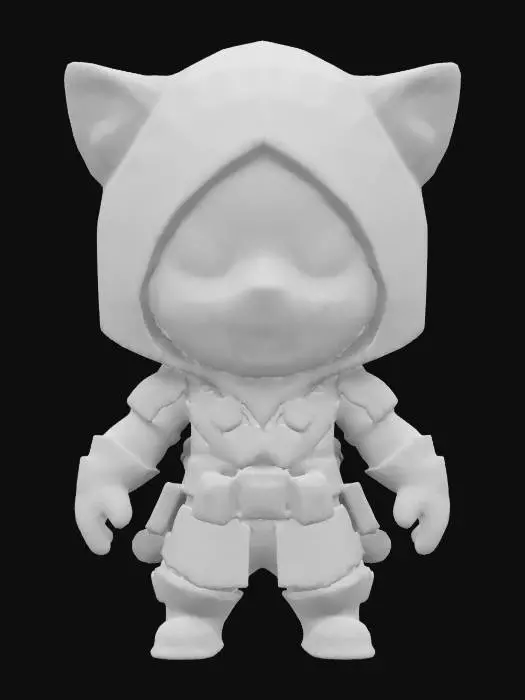 3D model for #game figure#, masterpiece, lowpoly, glowing RED EYES stylized hooded veteran Tiger Head Soldier Impressive with huge chibi style legendary funny game style vivid colors, Unique Original Shape 