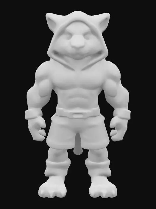 3D model for #game figure#, masterpiece, glowing RED EYES stylized hooded veteran Tiger Head Soldier Impressive with huge muscled style legendary funny game style vivid colors, Unique Original Shape 