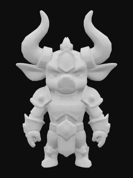 3D model for #game figure#, masterpiece, lowpoly, glowing Eyes stylized Antropomorph Bull Charismatic Impressive Savage with huge chibi style legendary funny game style vivid colors, Unique Original Shape 