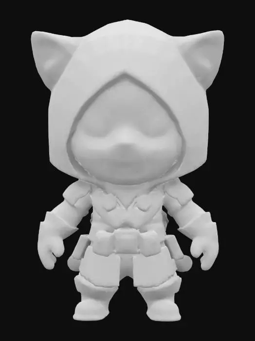 3D model for #game figure#, masterpiece, lowpoly, glowing RED EYES stylized hooded veteran Tiger Head Soldier Impressive with huge chibi style legendary funny game style vivid colors, Unique Original Shape 