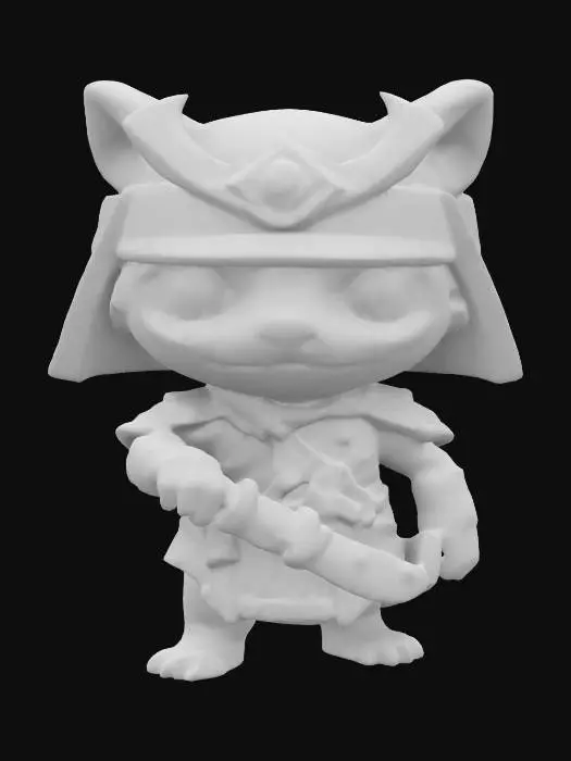 3D model for #game figure#, masterpiece, lowpoly, glowing EYES stylized veteran Axolotl Head Samurai Master Impressive with huge chibi style legendary funny game style vivid colors, Unique Original Shape, dotted leopard skin