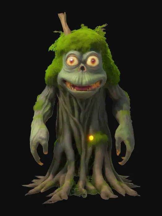 3D model for #garden#, Antropomorph Tree Monster Giant, Glowing Magic, Realistic Smooth Game Texture, Mossy, Funny Pause
