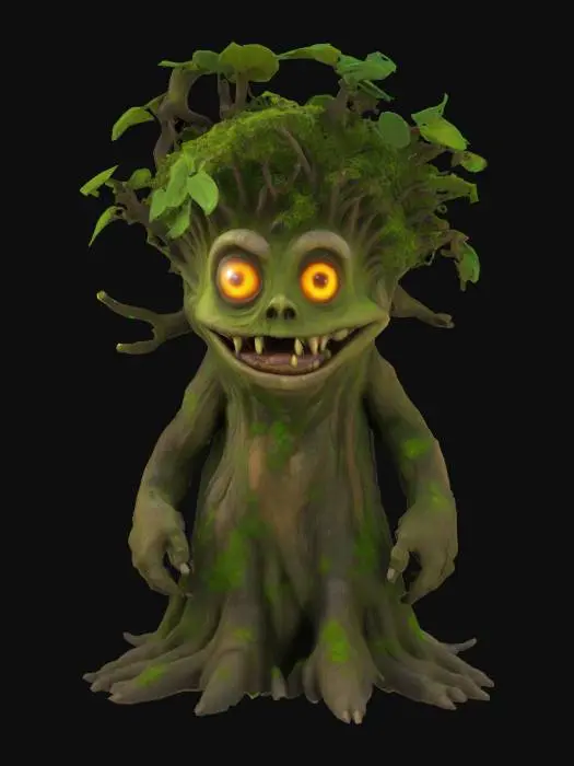 3D model for #garden#, Antropomorph Tree Monster Giant, Glowing Magic, Realistic Smooth Game Texture, Mossy, Funny Pause