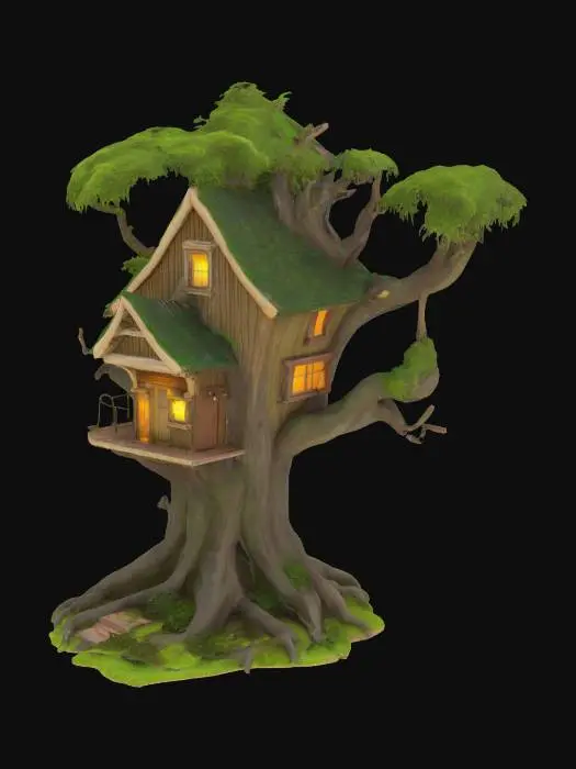 3D model for #garden#, Giant Tree House Living House Monster, Glowing Magic, Realistic Smooth Game Texture, Mossy, Funny Pause